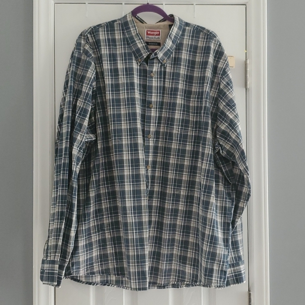 Wrangler Mens Button Down Shirt Size 3XL Plaid Long Sleeve Wrinkle Resist